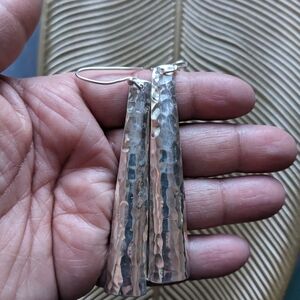 Large Elegant Sterling Silver Hammered Earrings Unmarked Tested